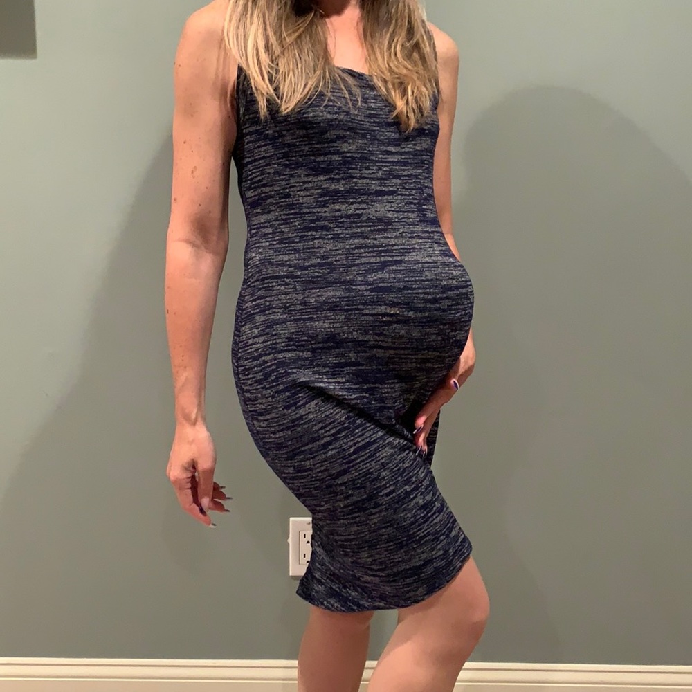 L by Jennifer Love Hewitt Maternity Knit Dress Small Blue Grey Stretch Back Zip